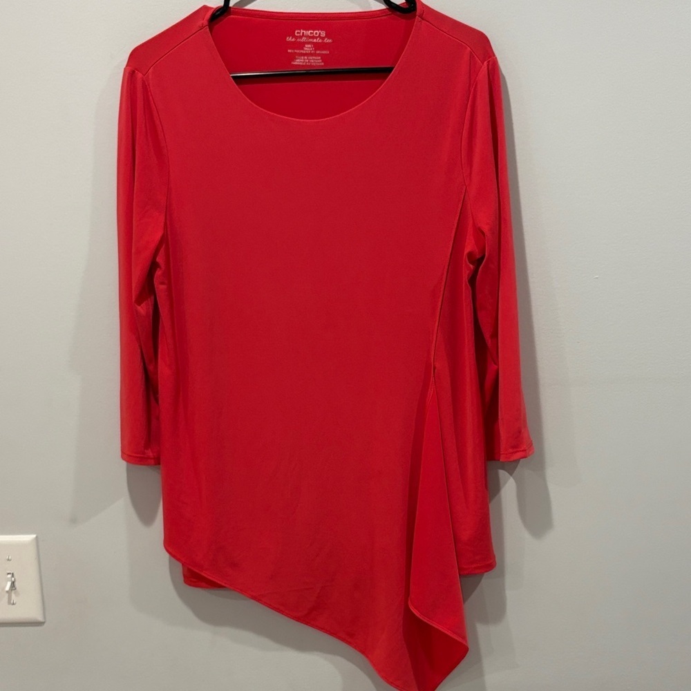 Chico's Vibrant coral Asymmetrical Blouse